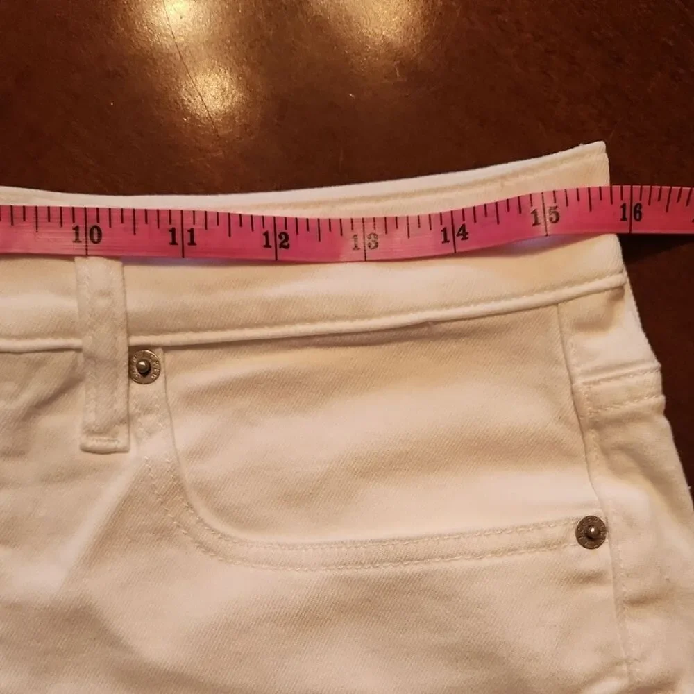 J. Crew High Waist White Classic Denim Mom Shorty Shorts Cuffed Hem, Size 28